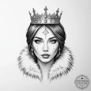 Tattoo sketch fur coat with a crown - эскиз тату (№1756285332_0, 27.08.2025 09:02) — tattoo-photo.ru