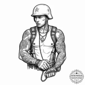 Tattoo sketch soldier with a chain, artistic... - эскиз тату (№1756287115_0, 27.08.2025 09:31) — tattoo-photo.ru