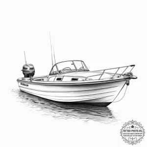 Tattoo sketch boating a boat with a motor, in... - эскиз тату (№1756294634_0, 27.08.2025 11:37) — tattoo-photo.ru
