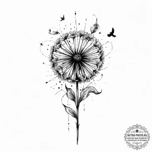 Tattoo sketch dandelion with flying birds, ta... - эскиз тату (№1756299664_0, 27.08.2025 13:01) — tattoo-photo.ru