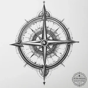 Tattoo sketch raidho rune with a compass and... - эскиз тату (№1756301860_0, 27.08.2025 13:37) — tattoo-photo.ru
