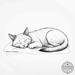 Tattoo sketch bed with a sleeping cat - эскиз тату (№1756304793_0, 27.08.2025 14:26) — tattoo-photo.ru