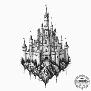 Tattoo sketch cursed castle, artistic tattoo... - эскиз тату (№1756312438_0, 27.08.2025 16:33) — tattoo-photo.ru