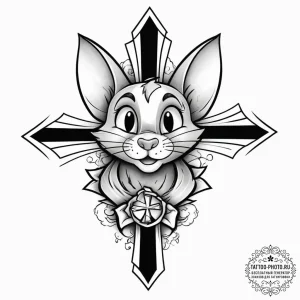 Tattoo sketch tom and jerry with a cross, ink... - эскиз тату (№1756313811_0, 27.08.2025 16:56) — tattoo-photo.ru