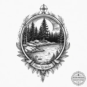 Tattoo sketch forest scene, ink illustration... - эскиз тату (№1756315462_0, 27.08.2025 17:24) — tattoo-photo.ru