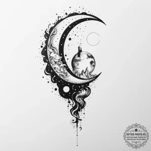 Tattoo sketch back of a man with a moon, conc... - эскиз тату (№1756320862_0, 27.08.2025 18:54) — tattoo-photo.ru