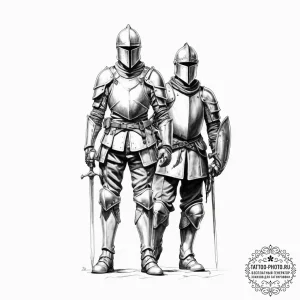 Tattoo sketch soldier with a knight - эскиз тату (№1756324028_0, 27.08.2025 19:47) — tattoo-photo.ru