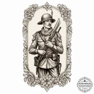 Tattoo sketch soldier with a scroll, tattoo s... - эскиз тату (№1756326627_0, 27.08.2025 20:30) — tattoo-photo.ru