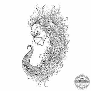 Tattoo sketch the grinch with a foot, tattoo... - эскиз тату (№1756327220_0, 27.08.2025 20:40) — tattoo-photo.ru