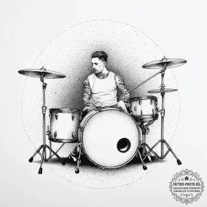 Tattoo sketch musician a drum set with fire,... - эскиз тату (№1756327817_0, 27.08.2025 20:50) — tattoo-photo.ru