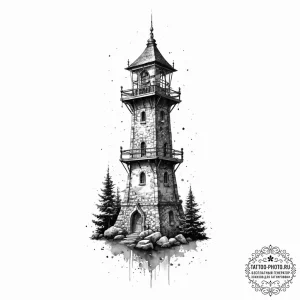 Tattoo sketch tower, ink illustration for tat... - эскиз тату (№1756329016_0, 27.08.2025 21:10) — tattoo-photo.ru