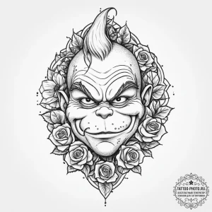 Tattoo sketch the grinch with a hair, tattoo... - эскиз тату (№1756329614_0, 27.08.2025 21:20) — tattoo-photo.ru