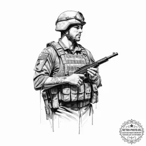 Tattoo sketch soldier with a pen - эскиз тату (№1756332827_0, 27.08.2025 22:13) — tattoo-photo.ru