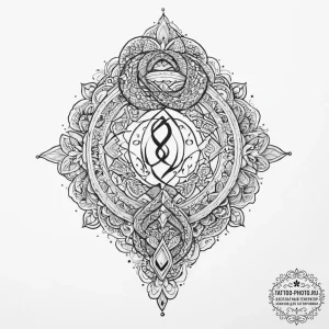 Tattoo sketch veles's symbol with a snake, ta... - эскиз тату (№1756333434_0, 27.08.2025 22:23) — tattoo-photo.ru