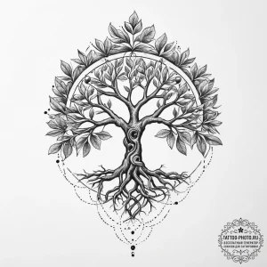 Tattoo sketch slavic tree of life with a leaf... - эскиз тату (№1756337220_0, 27.08.2025 23:27) — tattoo-photo.ru