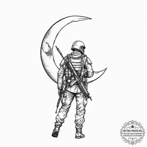Tattoo sketch soldier with a moon, ink illust... - эскиз тату (№1756337811_0, 27.08.2025 23:36) — tattoo-photo.ru