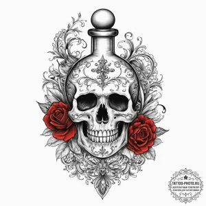 Tattoo sketch magic potion bottle with a skul... - эскиз тату (№1756341190_0, 28.08.2025 00:33) — tattoo-photo.ru