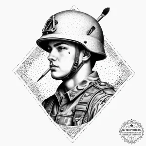 Tattoo sketch soldier with a brush, tattoo sk... - эскиз тату (№1756341386_0, 28.08.2025 00:36) — tattoo-photo.ru