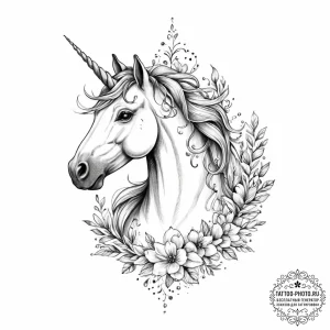 Tattoo sketch узор в виде единорога - эскиз тату (№1756342187_0, 28.08.2025 00:49) — tattoo-photo.ru