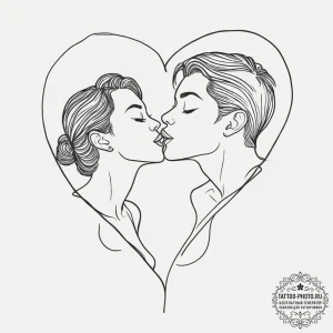 Tattoo sketch single line of two people kissi... - эскиз тату (№1756342581_0, 28.08.2025 00:56) — tattoo-photo.ru