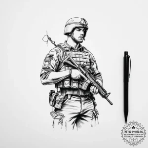 Tattoo sketch soldier with a pen - эскиз тату (№1756342776_0, 28.08.2025 00:59) — tattoo-photo.ru