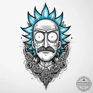 Tattoo sketch rick and morty pickle rick, con... - эскиз тату (№1756344586_0, 28.08.2025 01:29) — tattoo-photo.ru