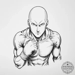 Tattoo sketch one punch man saitama - эскиз тату (№1756345380_0, 28.08.2025 01:43) — tattoo-photo.ru