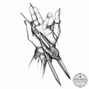 Tattoo sketch hands with a scissors - эскиз тату (№1756349181_0, 28.08.2025 02:46) — tattoo-photo.ru