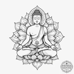 Tattoo sketch buddha in lotus pose, artistic... - эскиз тату (№1756354555_0, 28.08.2025 04:15) — tattoo-photo.ru