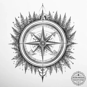 Tattoo sketch forest exploration with a compa... - эскиз тату (№1756363312_0, 28.08.2025 06:41) — tattoo-photo.ru