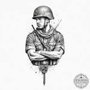 Tattoo sketch soldier with a knot, artistic t... - эскиз тату (№1756365505_0, 28.08.2025 07:18) — tattoo-photo.ru