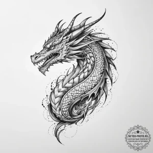 Tattoo sketch fire dragon, ink illustration f... - эскиз тату (№1756373853_0, 28.08.2025 09:37) — tattoo-photo.ru