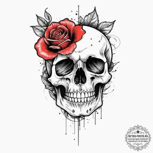 Tattoo sketch skull with a rose, tattoo line... - эскиз тату (№1756375640_0, 28.08.2025 10:07) — tattoo-photo.ru