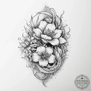 Tattoo sketch daffodil flower, tattoo line ar... - эскиз тату (№1756378031_0, 28.08.2025 10:47) — tattoo-photo.ru
