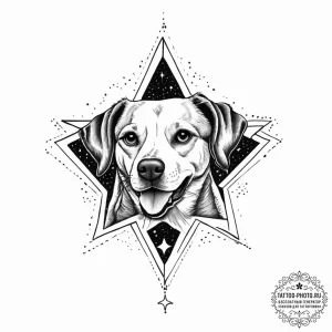 Tattoo sketch a dog with a star, ink illustra... - эскиз тату (№1756378226_0, 28.08.2025 10:50) — tattoo-photo.ru