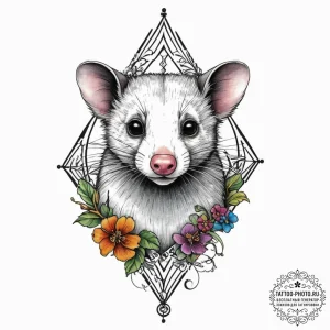 Tattoo sketch opossum, tattoo line art, on a... - эскиз тату (№1756379424_0, 28.08.2025 11:10) — tattoo-photo.ru