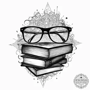 Tattoo sketch nerd glasses and books, concept... - эскиз тату (№1756380218_0, 28.08.2025 11:23) — tattoo-photo.ru