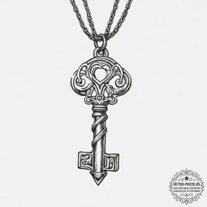 Tattoo sketch key on a chain, ink illustratio... - эскиз тату (№1756380618_0, 28.08.2025 11:30) — tattoo-photo.ru