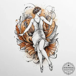 Tattoo sketch roaring twenties with a dancer,... - эскиз тату (№1756395085_0, 28.08.2025 15:31) — tattoo-photo.ru