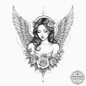 Tattoo sketch angel with wings, artistic tatt... - эскиз тату (№1756401233_0, 28.08.2025 17:13) — tattoo-photo.ru