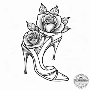 Tattoo sketch heels with a rose, tattoo line... - эскиз тату (№1756403629_0, 28.08.2025 17:53) — tattoo-photo.ru