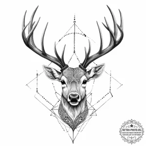 Tattoo sketch deer with antlers, ink illustra... - эскиз тату (№1756405248_0, 28.08.2025 18:20) — tattoo-photo.ru