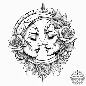Tattoo sketch sun and moon embrace, ink illus... - эскиз тату (№1756406436_0, 28.08.2025 18:40) — tattoo-photo.ru
