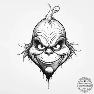 Tattoo sketch the grinch with a foot, tattoo... - эскиз тату (№1756414236_0, 28.08.2025 20:50) — tattoo-photo.ru