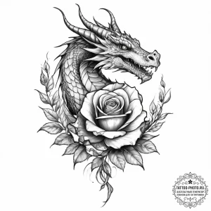 Tattoo sketch dragon with a rose - эскиз тату (№1756415815_0, 28.08.2025 21:16) — tattoo-photo.ru