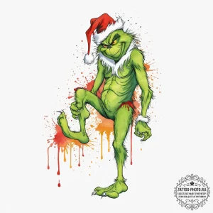 Tattoo sketch the grinch with a foot, concept... - эскиз тату (№1756416011_0, 28.08.2025 21:20) — tattoo-photo.ru