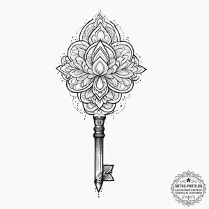Tattoo sketch key with a quote, tattoo flash... - эскиз тату (№1756417808_0, 28.08.2025 21:50) — tattoo-photo.ru