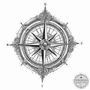 Tattoo sketch compass pointing to mecca, ink... - эскиз тату (№1756420586_0, 28.08.2025 22:36) — tattoo-photo.ru