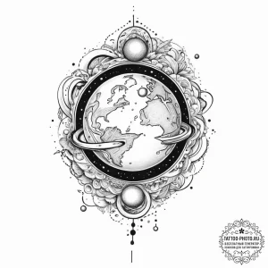 Tattoo sketch cosmic earth, artistic tattoo s... - эскиз тату (№1756422555_0, 28.08.2025 23:09) — tattoo-photo.ru