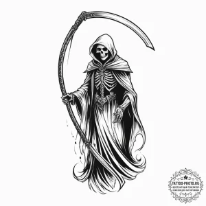 Tattoo sketch grim reaper scythe, ink illustr... - эскиз тату (№1756424934_0, 28.08.2025 23:48) — tattoo-photo.ru